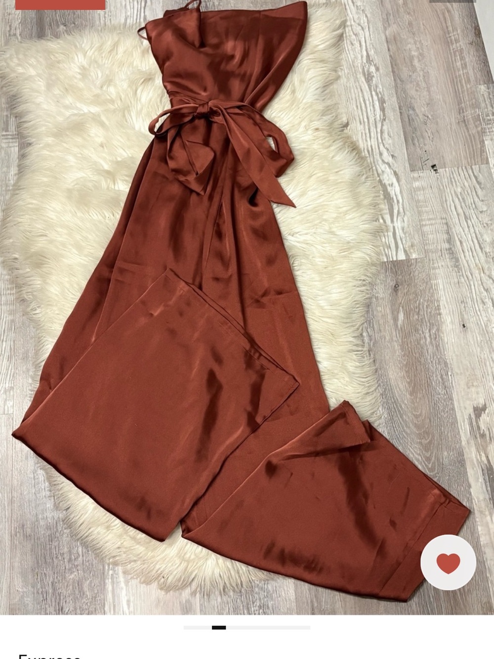 Express bordeaux cowl neck satin jumpsuit wine M adjustable straps w belt - Picture 3 of 3